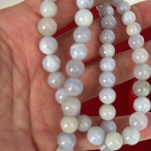 Vintage 22 inch baby blue marbled glass bead necklace